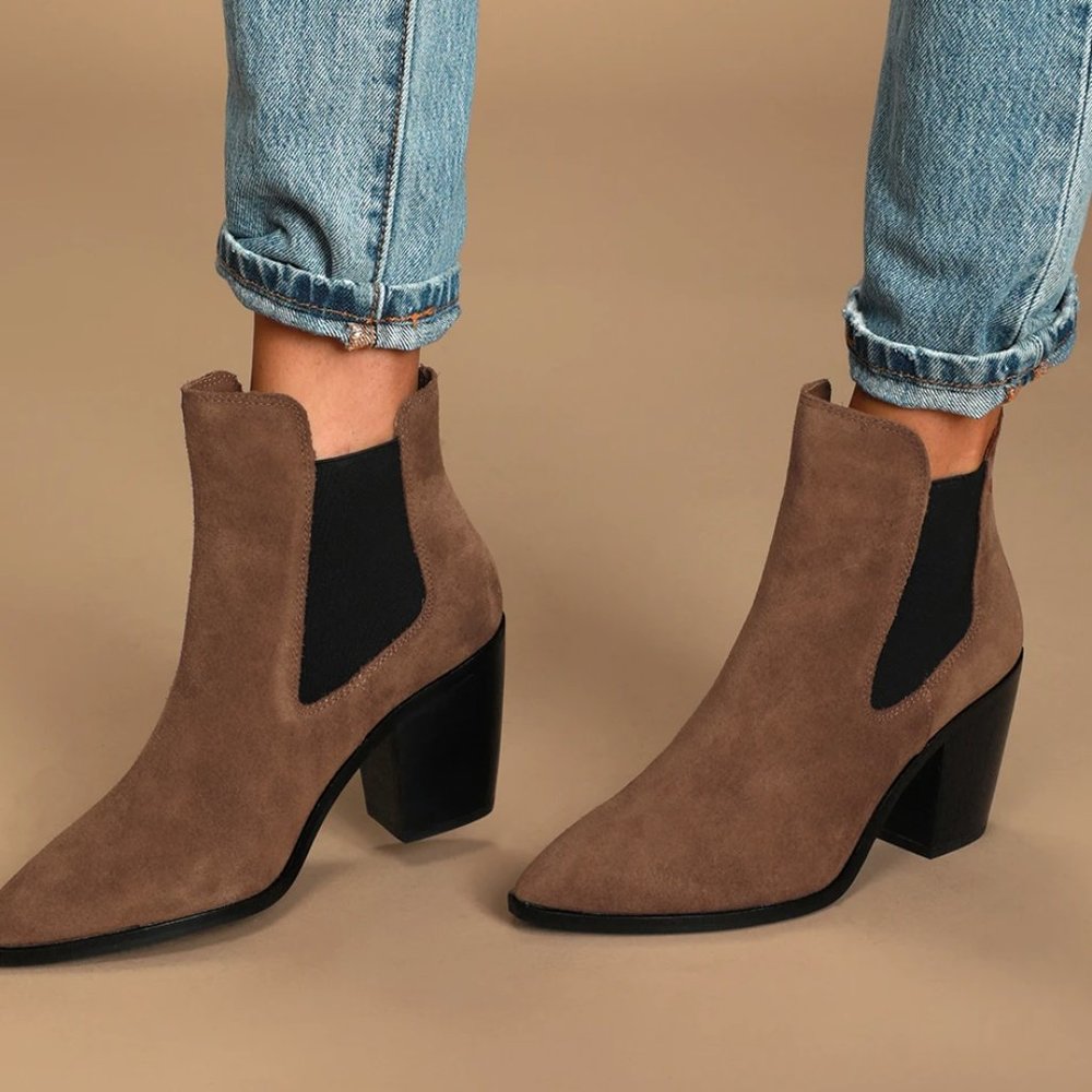 Chinese Laundry Utah Oak Brown Suede Leather Pointed-Toe Ankle Booties 6.5